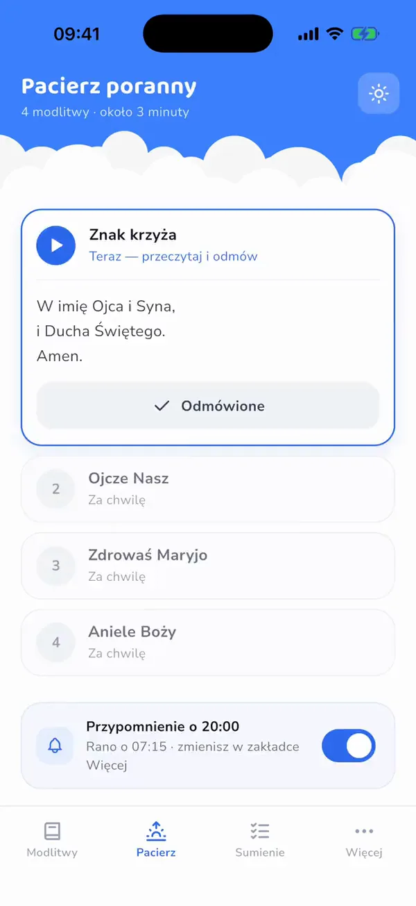 Nagranie ekranu: rachunek sumienia z pytaniami w czterech obszarach i zeszyt Moje słowa